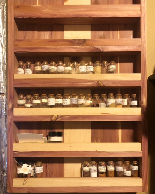 A cedar cabinet to hold the wife's pigment powders.